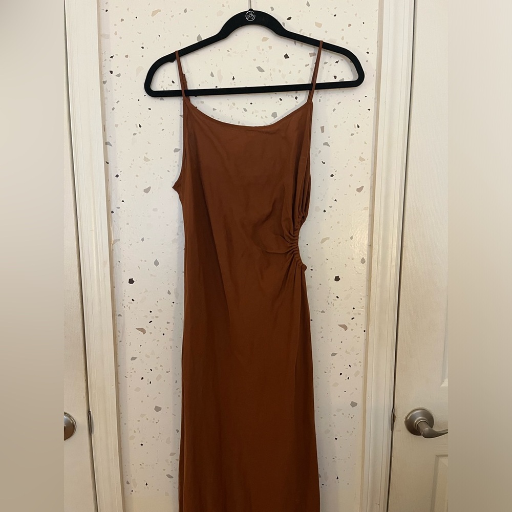 Linen Midi Slip Dress with Side Cut-Out